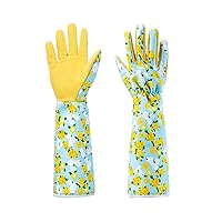 ANGIEHAIE Leather Rose Gardening Gloves Women Extended Long Pro Rose Pruning Garden Gloves (little orchid)