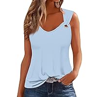 COTECRAM Women Summer Tops 2024 Casual V Neck Tank Tops Trendy Printed Loose Fit Sleeveless Shirts Tunic Blouses