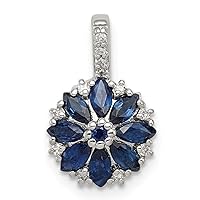 925 Sterling Silver Polished Rhodium Plated Diamond and Sapphire Flower Pendant Necklace Jewelry for Women