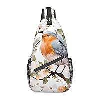 Floral Print Watercolor Robin Bird Sling Bag Lightweight Crossbody Bag Shoulder Bag Chest Bag Travel Backpack for Women Men