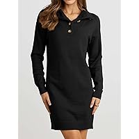 Women's Fashion Dress -Dresses Polo Neck Drop Shoulder Sweater Dress Sweater Dress for Women (Color : Black, Size : Large)