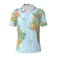 World Map Men's Casual Polo Shirts, Short Sleeve Golf Shirts Fashionable Quick Dry Men's Shirts