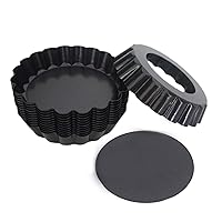 12 Packs 4 Inch Egg Tart Pans, Mini Egg Tart Molds with Removable Bottom, Non-stick Carbon Steel Round Egg Tart Shell for Baking, Reusable Baking Tartlet Tins for Pies, Cakes (Black)