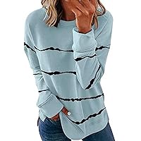 Womens Fall Fashion Long Sleeve Sweatshirts Dressy Casual Striped Tunic Shirts Loose Comfy Pullover Sweater Tops