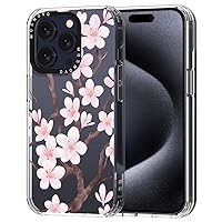 Compatible with iPhone 15 Pro Case, [Buffertech 6.6 ft Drop Impact] [Anti Peel Off Tech] Clear TPU Bumper Phone Case Cover Cherry Blossom Floral Designed for iPhone 15 Pro 6.1