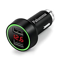24W/4.8A Dual USB Car Charger, 12V to USB Outlet with Cigarette Lighter Voltage Meter LED/LCD Display Battery Low Voltage Warning (Black)
