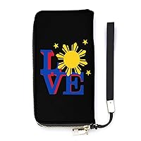Filipino Sun Love Women's PU Leather Zip Around Wallets Handbag Cellphone Purse Card Holder With Wristlet Strap