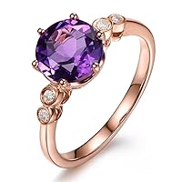 Unique Amethyst Gemstone February Birthstone Diamond Wedding Ring 14K Solid Rose Gold for Women