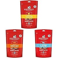 Stella & Chewy's Freeze-Dried Raw Dinner Patties Dog Food (Bundle of 3, 5.5 oz. Bags) - Chicken, Beef, Lamb