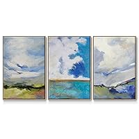 Renditions Gallery Canvas 3 Piece Nature Wall Art Home Paintings & Prints Serene Cloudy Valley Modern Natural Floater Framed Decorations for Bedroom Office Kitchen - 24