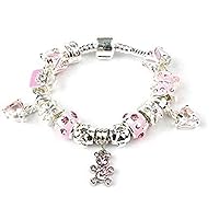 Girls Fairytale Princess Silver Plated Charm Bracelet With Gift Box. Gift For Girl