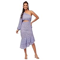 One Shoulder Ruffle Dress, Printed High Low Summer Dresses for Women