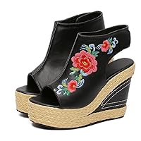 Women and Ladies Chinese Embroidery Wedge Sandal Platform Summer Shoe