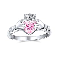 Personalize Sorority Sister BFF Celtic Irish Friendship Promise AAA CZ Simulated Gemstone Cubic Zirconia Crown Heart Claddagh Ring For Women Teen .925 Sterling Silver Birthstone Colors Customizable