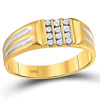 The Diamond Deal 10kt Yellow Gold Mens Round Diamond Triple Row Band Ring 1/8 Cttw