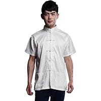 Men Chinese Short Sleeve Tang Suit Kung Fu Uniform Shirt 2 Color