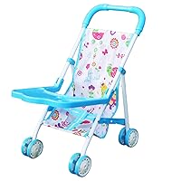 Dolls Pram for 3+ Kids Foldable Simulated Toy Pram Large Capacity Baby Stroller Toy with Easy-Grip Handles Dolls Pushchair Blue Car Seat Stroller Toys