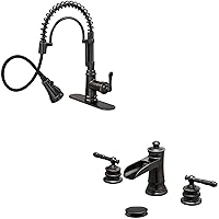 3 Modes Bronze Kitchen Faucet with Pull Down Sprayer, Single Hole Kitchen Sink Faucet 3 Hole with Deck Plate, Brass Waterfall Faucet Widespread Bathroom Sink Faucet 3 Hole 8-16 Inch