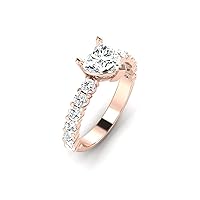 REAL-GEMS Classic Wedding Ring Lab Created G VS1 Diamond Heart Solitaire with Accents 1.7 Carat 14k Rose Gold Size 4 5 6 7 8 1