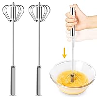 ANYI Semi-automatic Whisk, 12Inch Stainless Steel Egg Beater, Hand Push Rotary Whisk Blender Easy Whisk Mixer Stirrer for Making Cream, Whisking, Beating and Stirring (Silver) (2Pcs Silver)