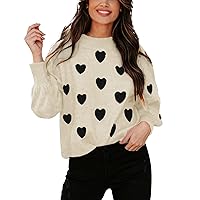 Womens Pullover Knit Sweaters Womens Long Sleeve Love Print Tops Crew Neck Knit Shirt Pullover Sweater Jump