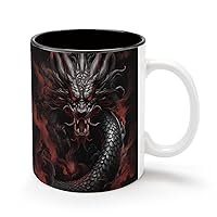 Dragon Head 11Oz Coffee Mug Personalized Ceramics Cup Cold Drinks Hot Milk Tea Tumbler with Handle and Black Lining