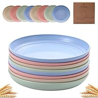 K Y KANGYUN 8 Pcs 9 Inch Unbreakable Wheat Straw Plates, Microwave/Dishwasher Safe cereal Dinner Plates, BPA Free, Reusable kitchen Plastic Plates Suitable Dinnerware.