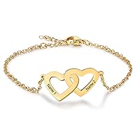 Real Gold 10K/14K/18K Heart Infinity Birthstone Bracelet for Women Name Engraved Jewelry Idea Gift for Mother Nana Wife