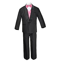 Boy Satin Shawl Lapel Suits Tuxedo with Coral Red Bow Tie Vest Set (S-20)