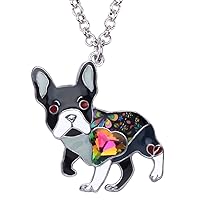 Enamel French Bulldog Dog Necklace Rhinestones Pendant Cute Design for Women Girls