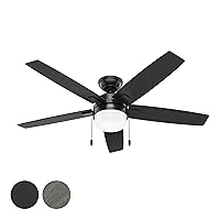 Hunter Fan 52 Inch Matte Black Ceiling Fan with Light and Pull Chain, indoor ceiling fan for Bedroom, Living Room/Family Room, Dining Room, Kitchen, Office (Renewed)