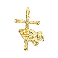 14K Yellow Gold Religious Praying Hands with Cross Pendant - Crucifix Charm Polish Finish - Handmade Spiritual Symbol - Gold Stamped Fine Jewelry - Great Gift for Men & Women for Occasions, 23 x 14 mm, 1.1 gms