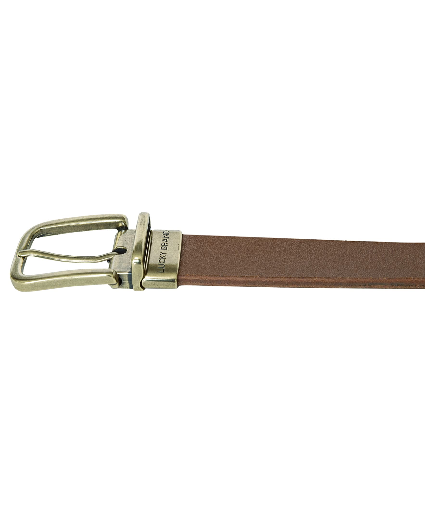 Lucky Brand Women's Reversible Smooth Leather Belt with Old English Brass Harness Buckle, Tan/Natural, Small