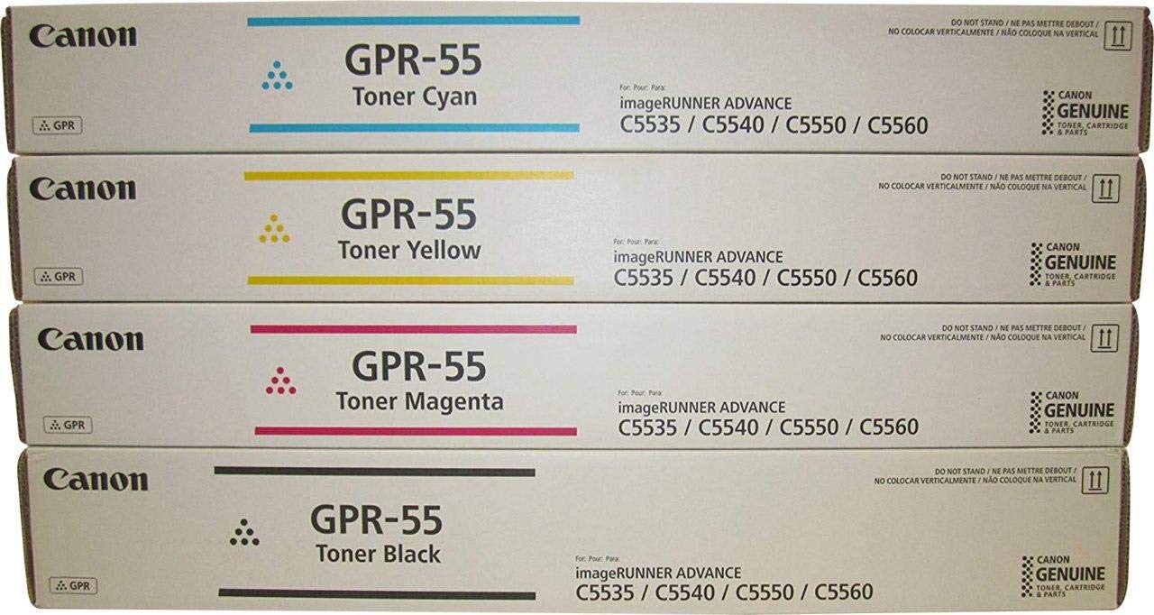 Genuine Canon GPR-55 Black Cyan Magenta Yellow Toner Set for use in The Canon imageRUNNER Advance C5535i / C5540i / C5550i and C5560i