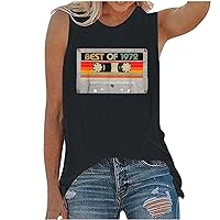 Best of 1972 Tank Tops for Women, Womens Crewneck Sleeveless Vintage Magnetic Tape Print Basic Blouse Casual Shirts