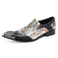 Mens Casual Shoes Leather Metal-Tip Toe Black Gemstone Penny Loafers Formal Western Prom Wedding Dress Fashion Casual Party Ballroom Silp On Mens Loafers