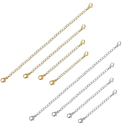 FIBO STEEL Stainless Steel 8-12 Pcs Necklace Bracelet Extender Chain Set,2