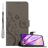 Book Case Compatible with Sony Xperia 10 III in Floral Grey - Cover in Flower Design with Magnetic Closure, Stand Function and 3 Card Slots - Wallet Etui Pouch PU Flip