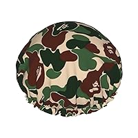 Camouflage Green Print Soft Shower Cap for Women, Reusable Environmental Protection Hair Bath Caps