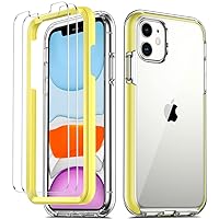 COOLQO Compatible with iPhone 11 Case, and [2 x Tempered Glass Screen Protector] for Clear 360 Full Body Coverage Hard PC+Soft Silicone TPU 3in1 Heavy Duty Shockproof Phone Protective Cover Yellow