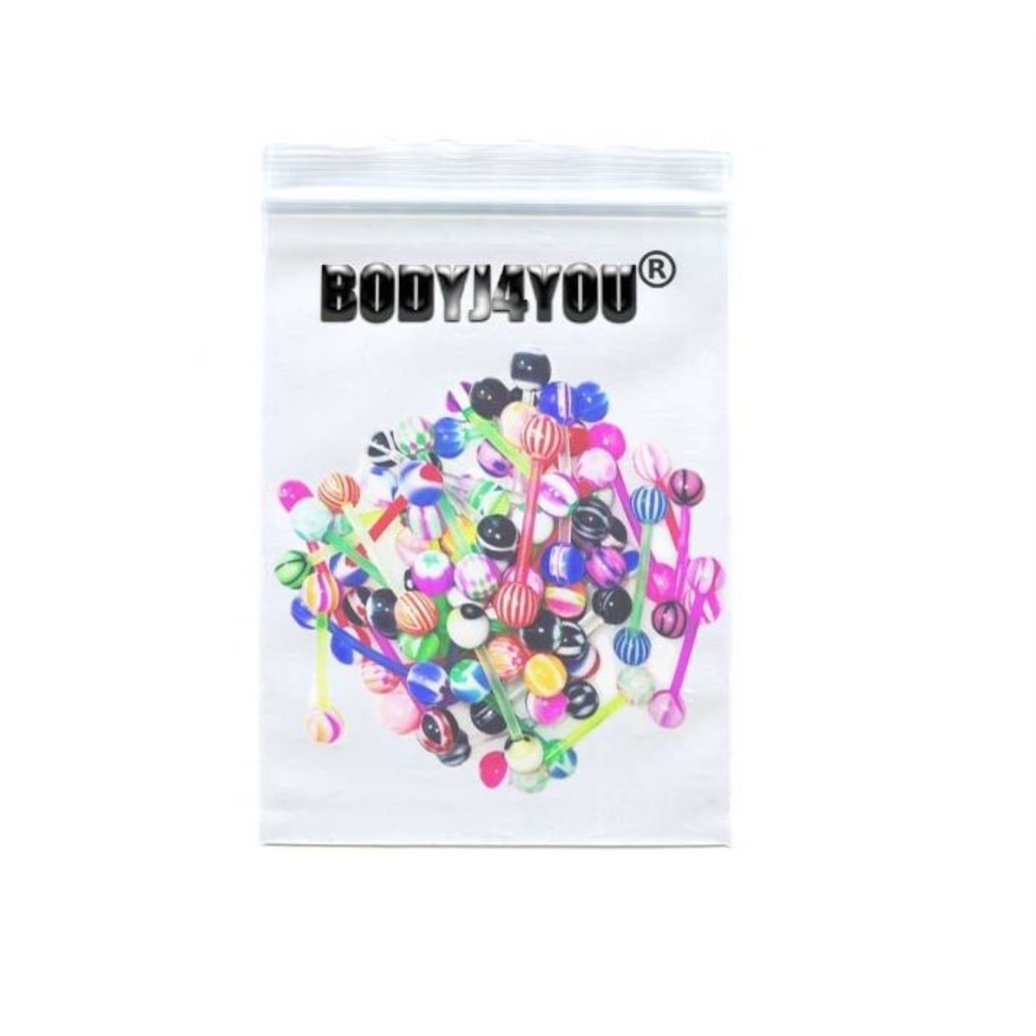 BodyJ4You 100PC Tongue Barbells Nipple Rings 14G Mix Acrylic Ball Steel Flexible Piercing Jewelry