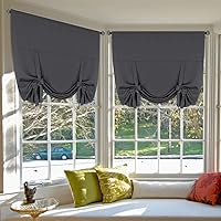 Blackout Tie Up Valance Curtain Window Treatment Balloon Valance Drapes for Kitchen Window Rod Pocket 2-Pack, 42 x 63 Inch Long, Charcoal Gray