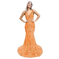 Mermaid Sequin Prom Dresses Mermaid Long Evening Gown V Neck Evening Party Dresses