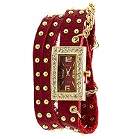 Geneva Platinum 12959012-RED Women's Rhinestone Chain Studded Wrap-around Watch