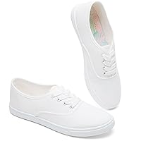 Womens Classic White Sneakers,Low Top White Canvas Shoes,Lightweight Casual Canvas Sneakers