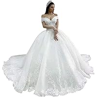 Melisa Off Shoulder Lace up Corset Sequins Bridal Ball Gowns Train Long Princess Wedding Dresses for Bride 2023
