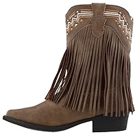Kids Girls Fringes Snip Toe Casual Boots Mid Calf - Brown