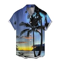Men's Hawaiian Vintage Shirts Button Down Floral Printed Casual Beach Blouses Short Sleeve Cotton Linen Blouses