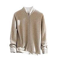 Men's Solid Cashmere Knit Cardigan Young/Middle-Aged High-End Tops Stand Collar Loose Zipper Warm Sweater