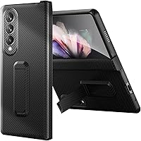 Case for Samsung Galaxy Z Fold 4, Real Aramid Fiber Phone Cover, Built-in Screen Protector and Kickstand, Super Light and Thin, Strong Impact Resistance Case for Z Fold 4 5G,Black